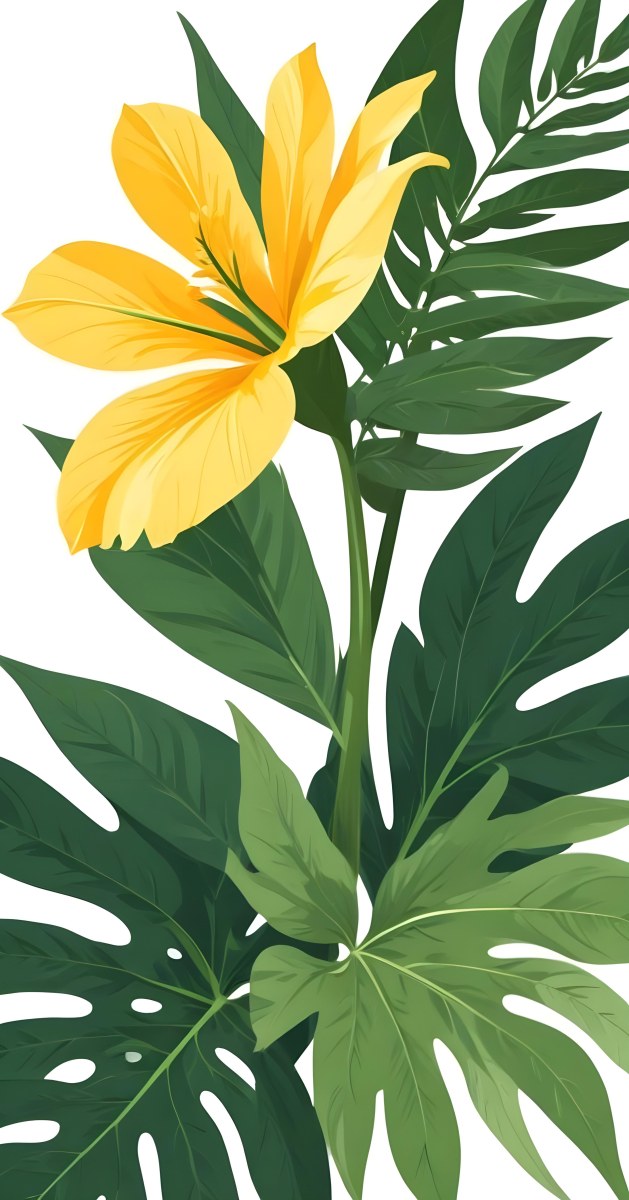 A Large Yellow And Green Flower With Long Green Leaves Likely A Tulip Or Similar Flower The Flower Has A Vibrant Detailed Appearance With Intricate Petals And A Prominent Center The Background 95 8291