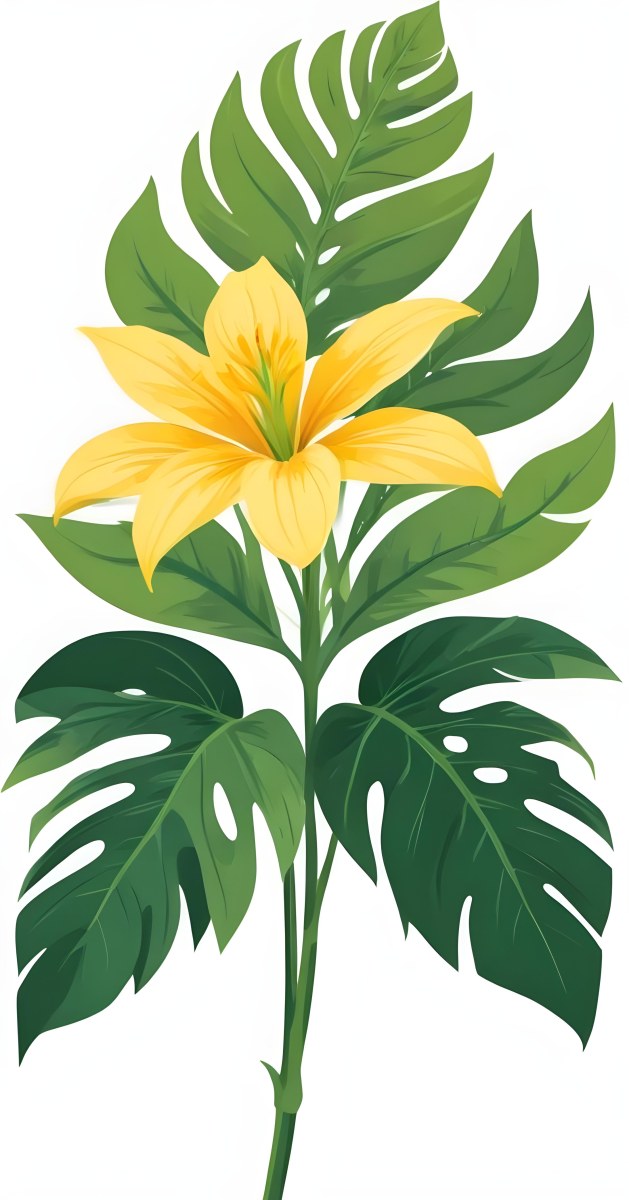 A Large Yellow And Green Flower With Long Green Leaves Likely A Tulip Or Similar Flower The Flower Has A Vibrant Detailed Appearance With Intricate Petals And A Prominent Center The Background 97 Be36
