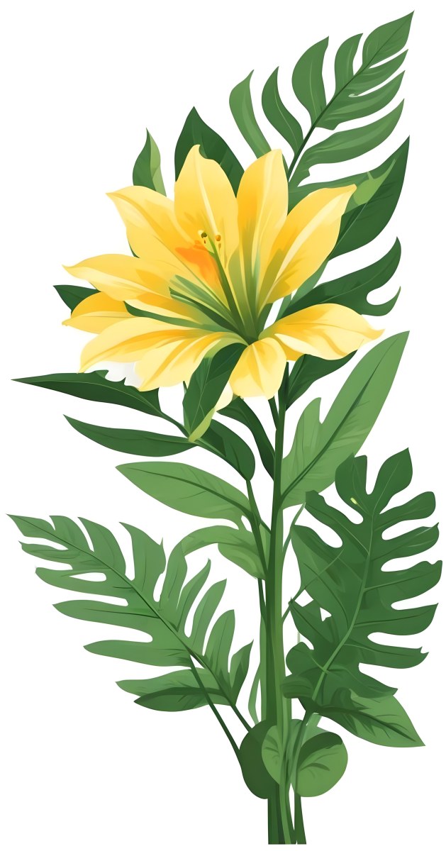 A Large Yellow And Green Flower With Long Green Leaves Likely A Tulip Or Similar Flower The Flower Has A Vibrant Detailed Appearance With Intricate Petals And A Prominent Center The Background 98 648d