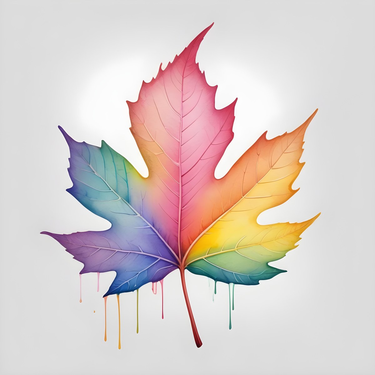 A Leaf With Vibrant Rainbow Colors Transitioning From Pink To Yellow With Detailed Veins Isolated On A Clean White Background Showcasing Its Unique And Colorful Appearance 8 94d9