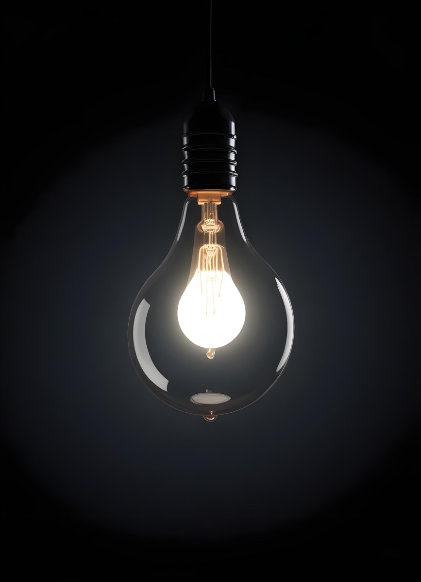 A Light Bulb Hanging From The Ceiling The Bulb Is Glowing Brightly The Background Is Black The Light Is Casting A Soft Glow 32 51e2