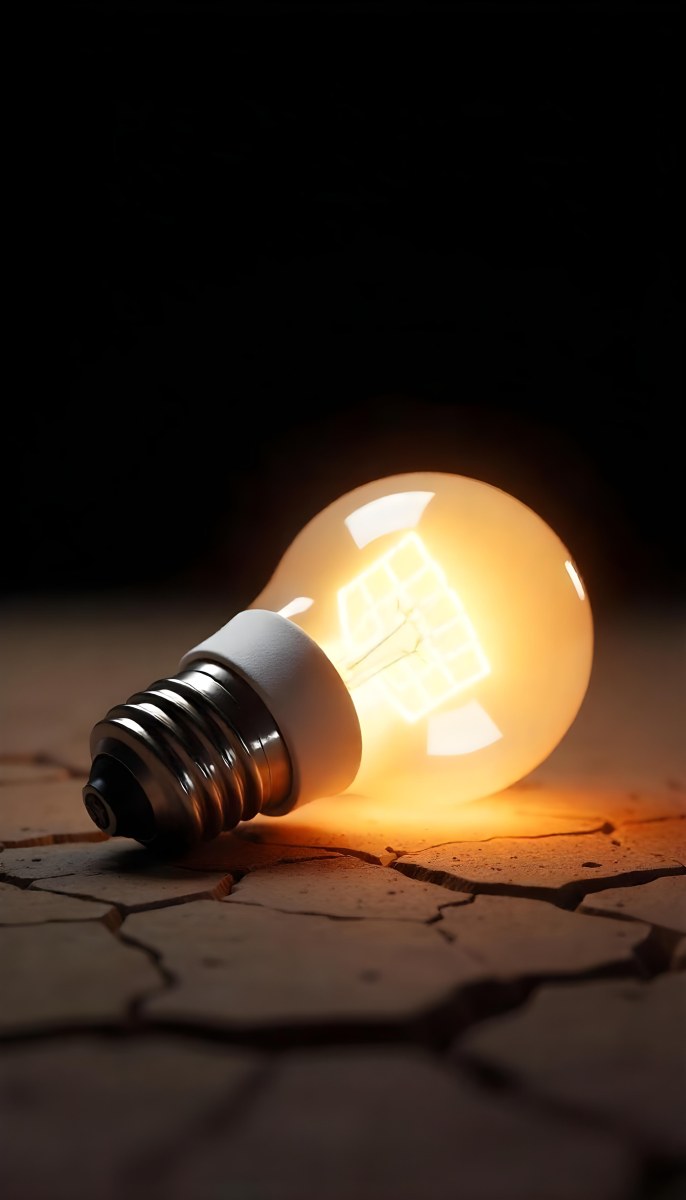 A Light Bulb Laying On The Ground The Ground Is Dry And Cracked The Background Is Black 10 33b3