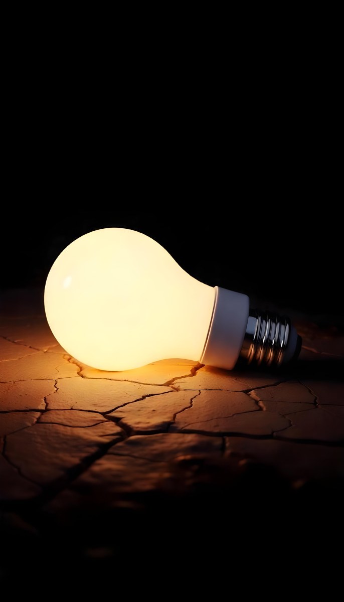 A Light Bulb Laying On The Ground The Ground Is Dry And Cracked The Background Is Black 17 798d