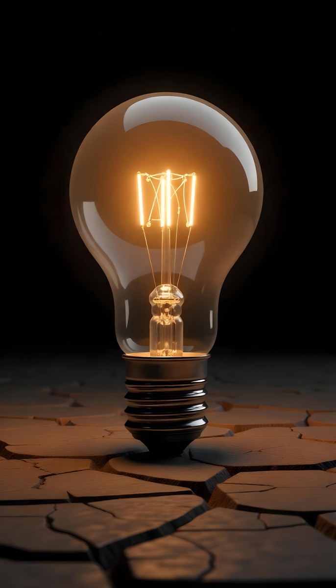 A Light Bulb Laying On The Ground The Ground Is Dry And Cracked The Background Is Black 2 Dedf