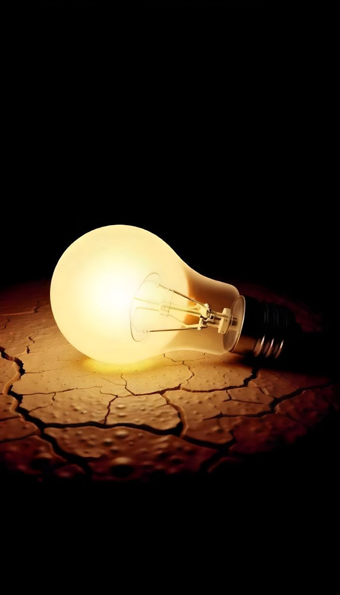 A Light Bulb Laying On The Ground The Ground Is Dry And Cracked The Background Is Black 22 3b63