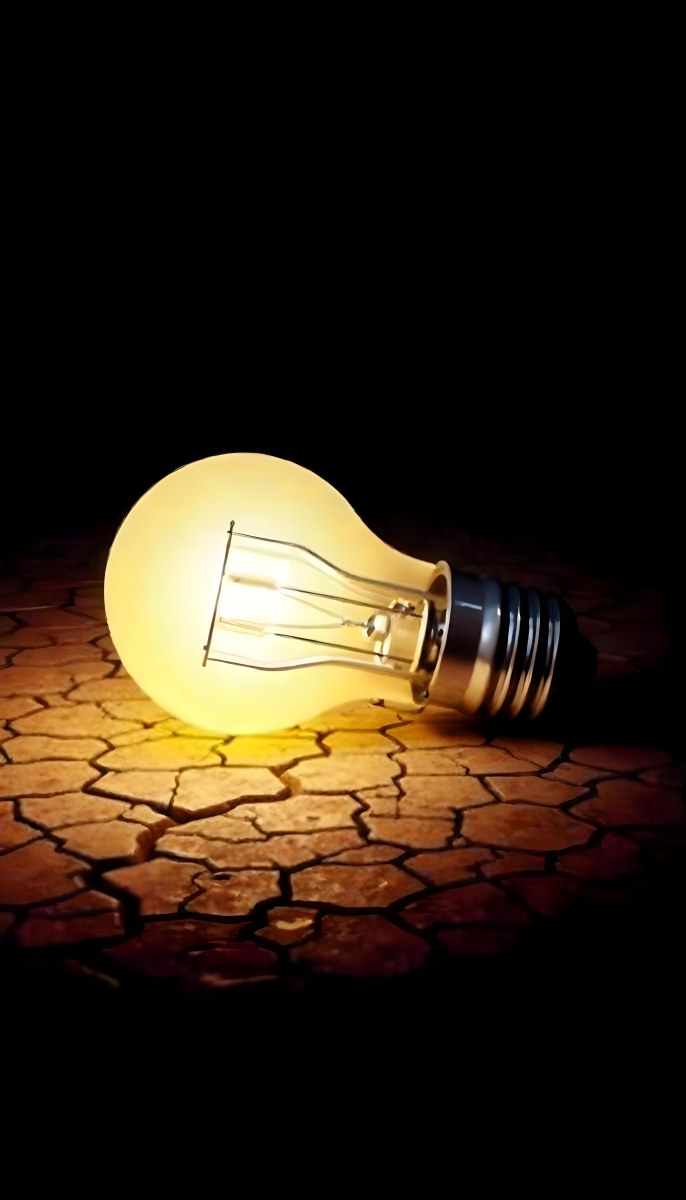 A Light Bulb Laying On The Ground The Ground Is Dry And Cracked The Background Is Black 23 27f4