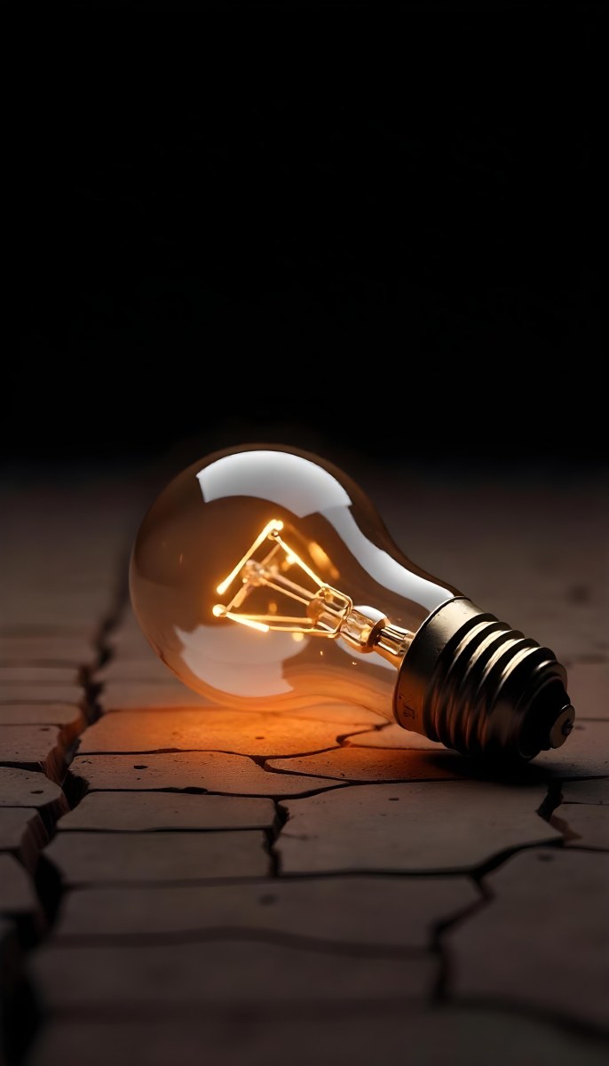 A Light Bulb Laying On The Ground The Ground Is Dry And Cracked The Background Is Black 3 Bc2a