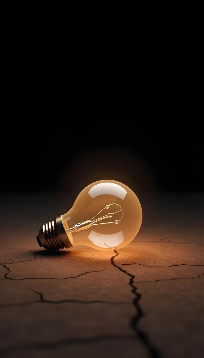 A Light Bulb Laying On The Ground The Ground Is Dry And Cracked The Background Is Black 5 F5f6