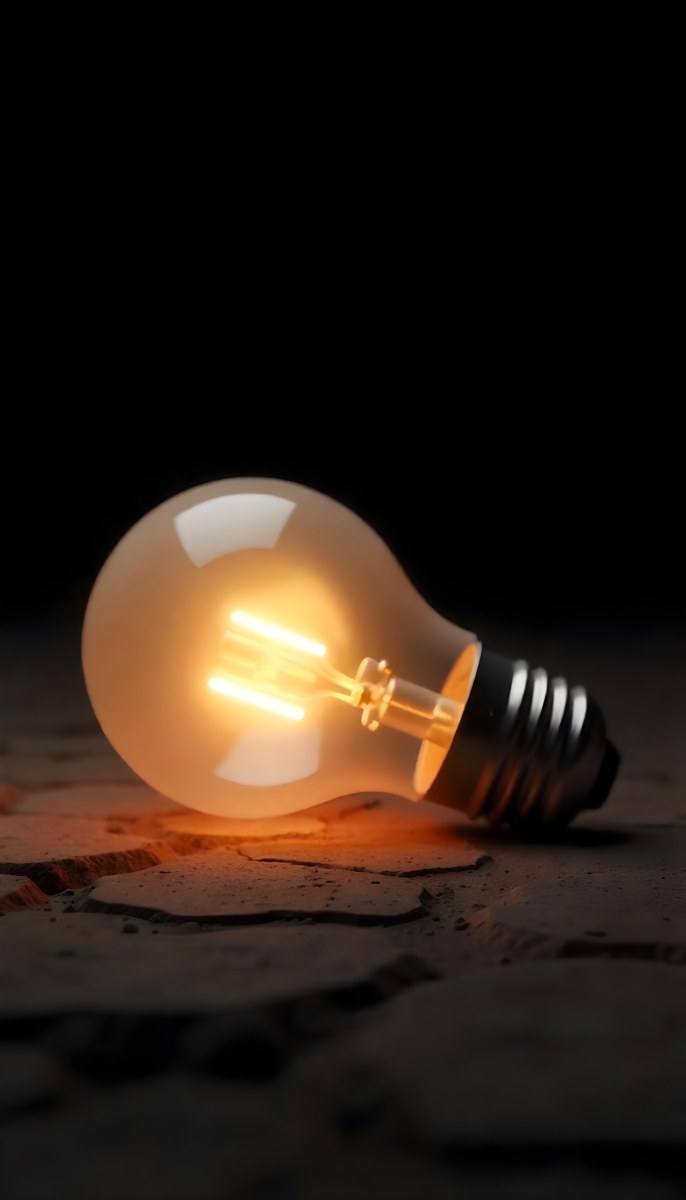 A Light Bulb Laying On The Ground The Ground Is Dry And Cracked The Background Is Black 6 E4c0