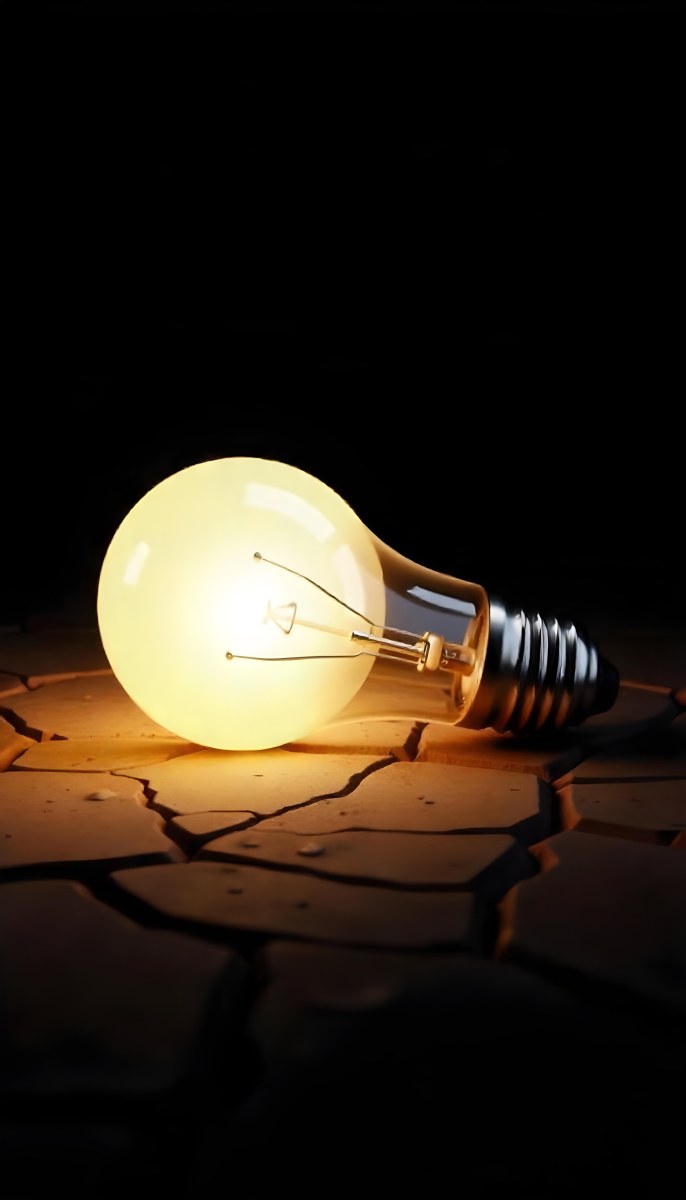 A Light Bulb Laying On The Ground The Ground Is Dry And Cracked The Background Is Black 8 593b