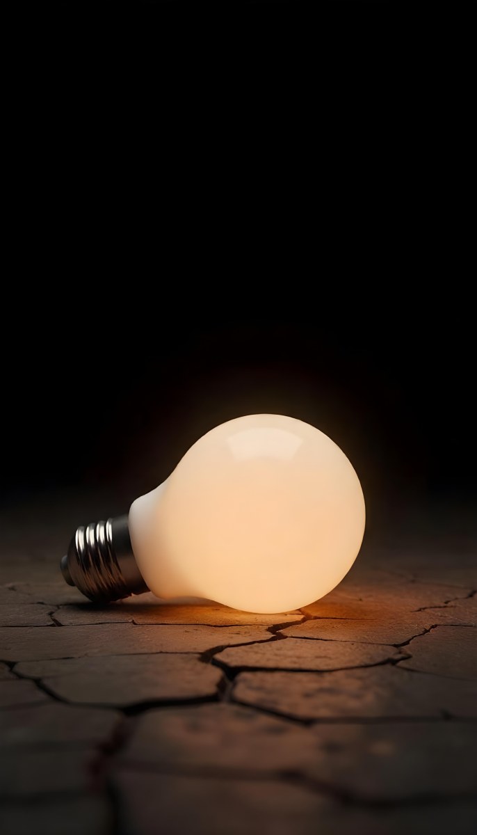 A Light Bulb Laying On The Ground The Ground Is Dry And Cracked The Background Is Black 9 7d24