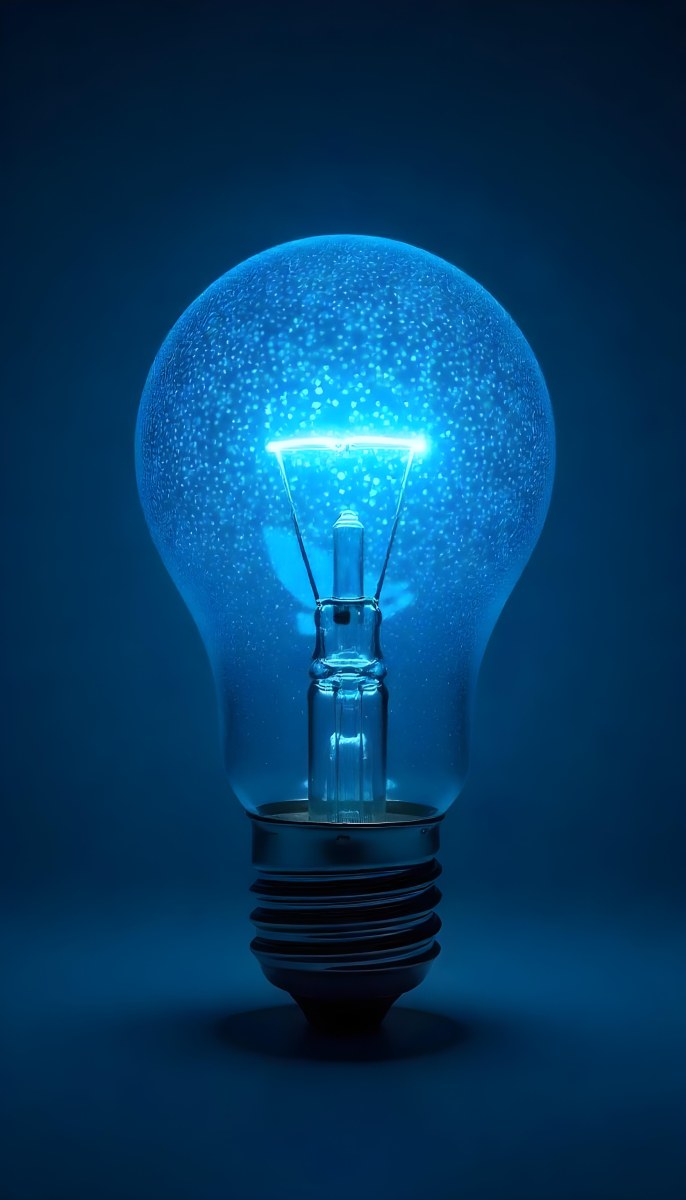 A Light Bulb With A Blue Glow Intricate Geometric Patterns Inside Casting A Soft Speckled Light On A Blue Background Creating A Sense Of Innovation 18 0a0d