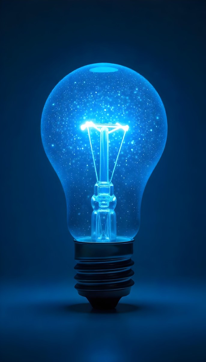 A Light Bulb With A Blue Glow Intricate Geometric Patterns Inside Casting A Soft Speckled Light On A Blue Background Creating A Sense Of Innovation 23 8ba9