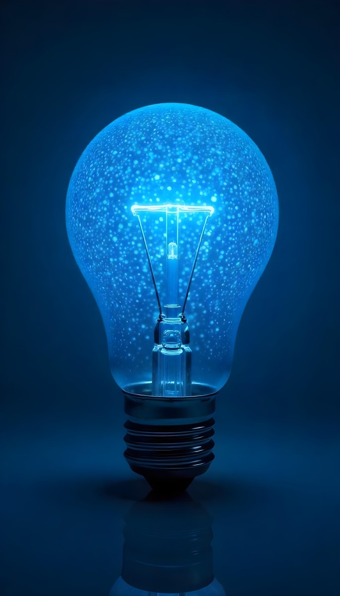 A Light Bulb With A Blue Glow Intricate Geometric Patterns Inside Casting A Soft Speckled Light On A Blue Background Creating A Sense Of Innovation 24 9bde