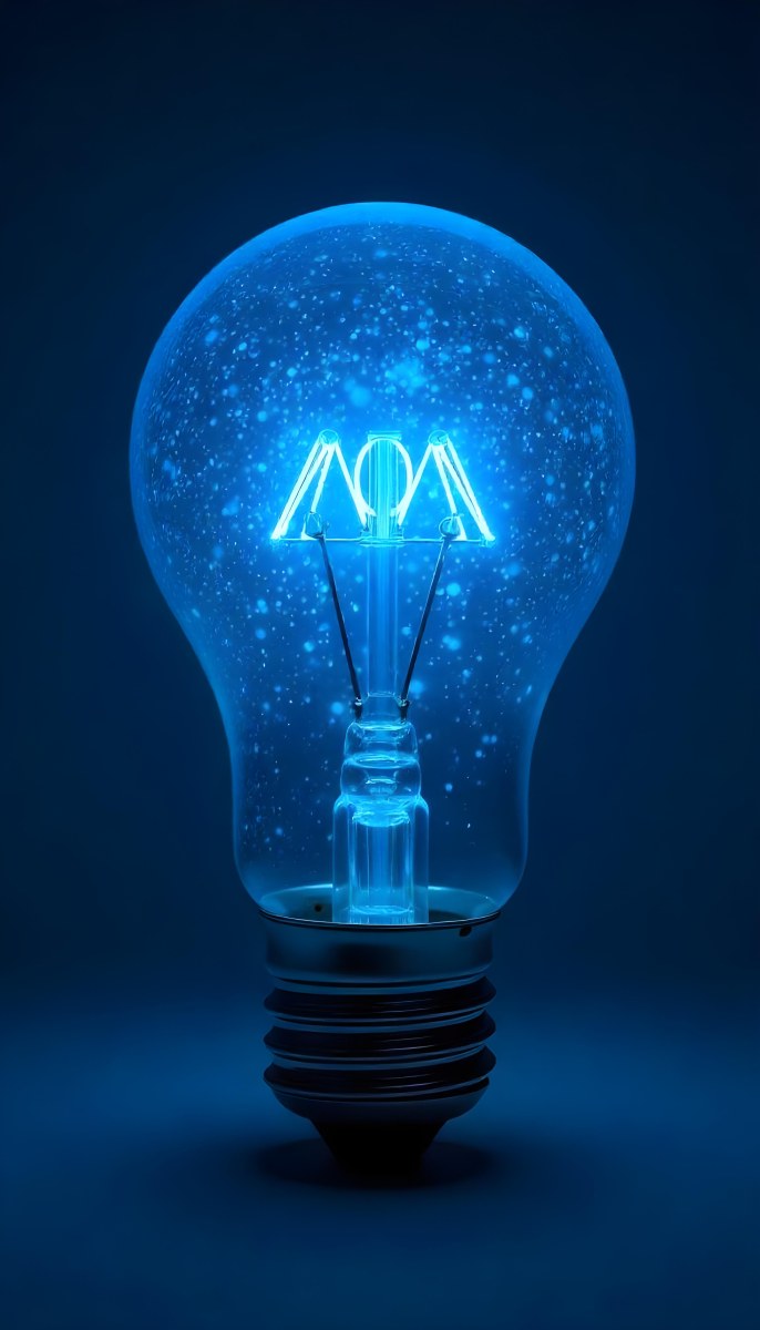 A Light Bulb With A Blue Glow Intricate Geometric Patterns Inside Casting A Soft Speckled Light On A Blue Background Creating A Sense Of Innovation 29 0804