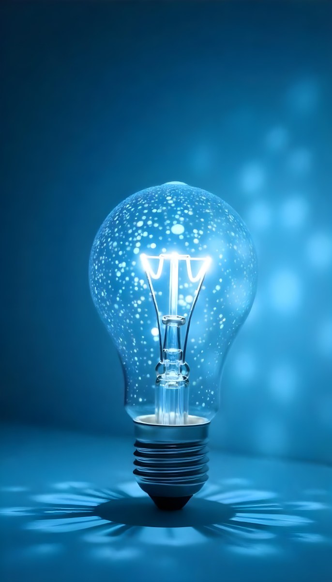 A Light Bulb With A Blue Glow Intricate Geometric Patterns Inside Casting A Soft Speckled Light On A Blue Background Creating A Sense Of Innovation 30 6d22