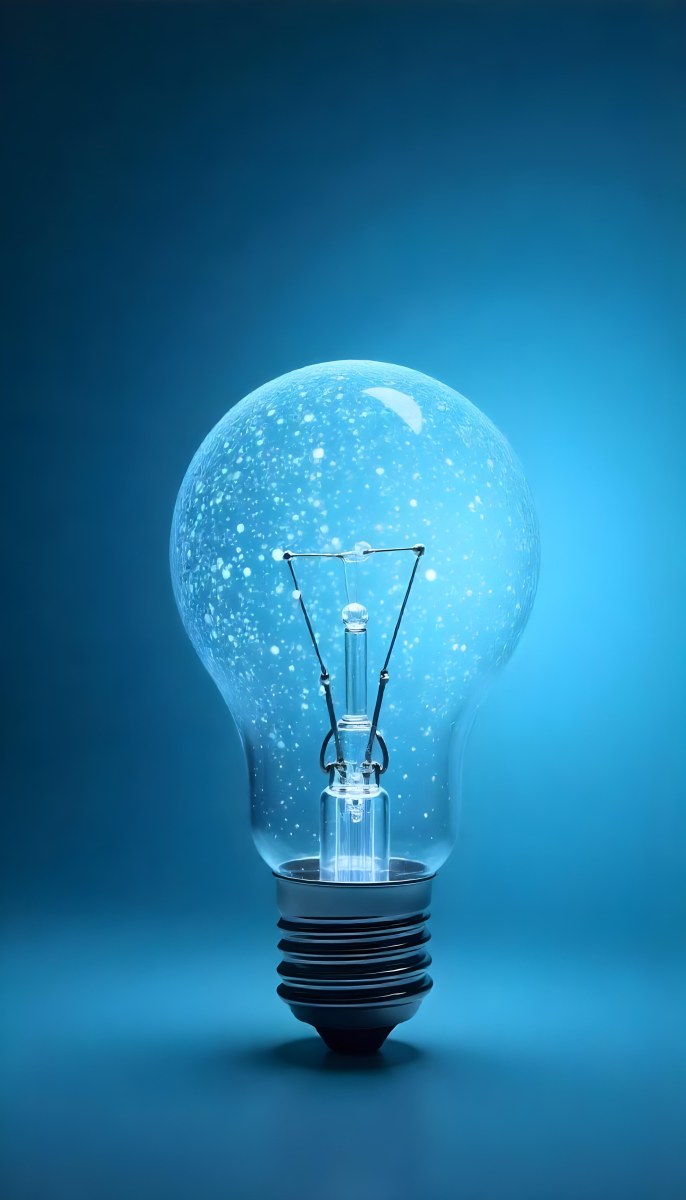 A Light Bulb With A Blue Glow Intricate Geometric Patterns Inside Casting A Soft Speckled Light On A Blue Background Creating A Sense Of Innovation 7 2989