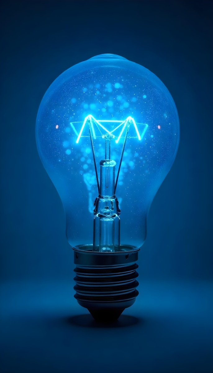 A Light Bulb With A Blue Glow Intricate Geometric Patterns Inside Casting A Soft Speckled Light On A Blue Background Creating A Sense Of Innovation 9 0172