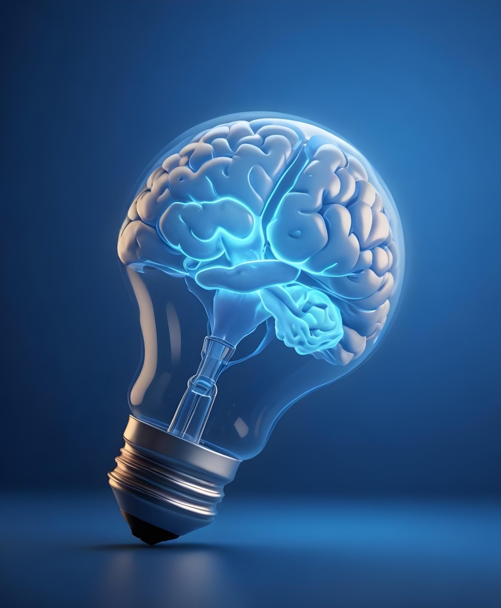 A Light Bulb With A Brain Inside The Brain Is Blue And Glowing The Background Is Blue And Gradient 6 7785