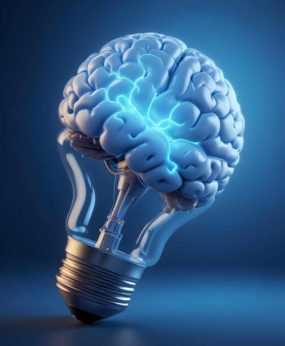A Light Bulb With A Brain Inside The Brain Is Blue And Glowing The Background Is Blue And Gradient 8 Cb9d