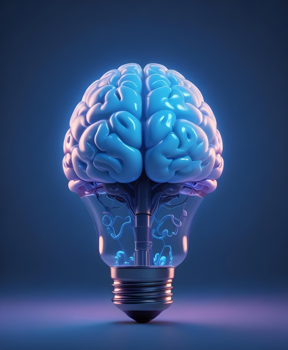 A Light Bulb With A Brain Inside The Brain Is Blue And Glowing The Background Is Blue And Gradient 9 1713