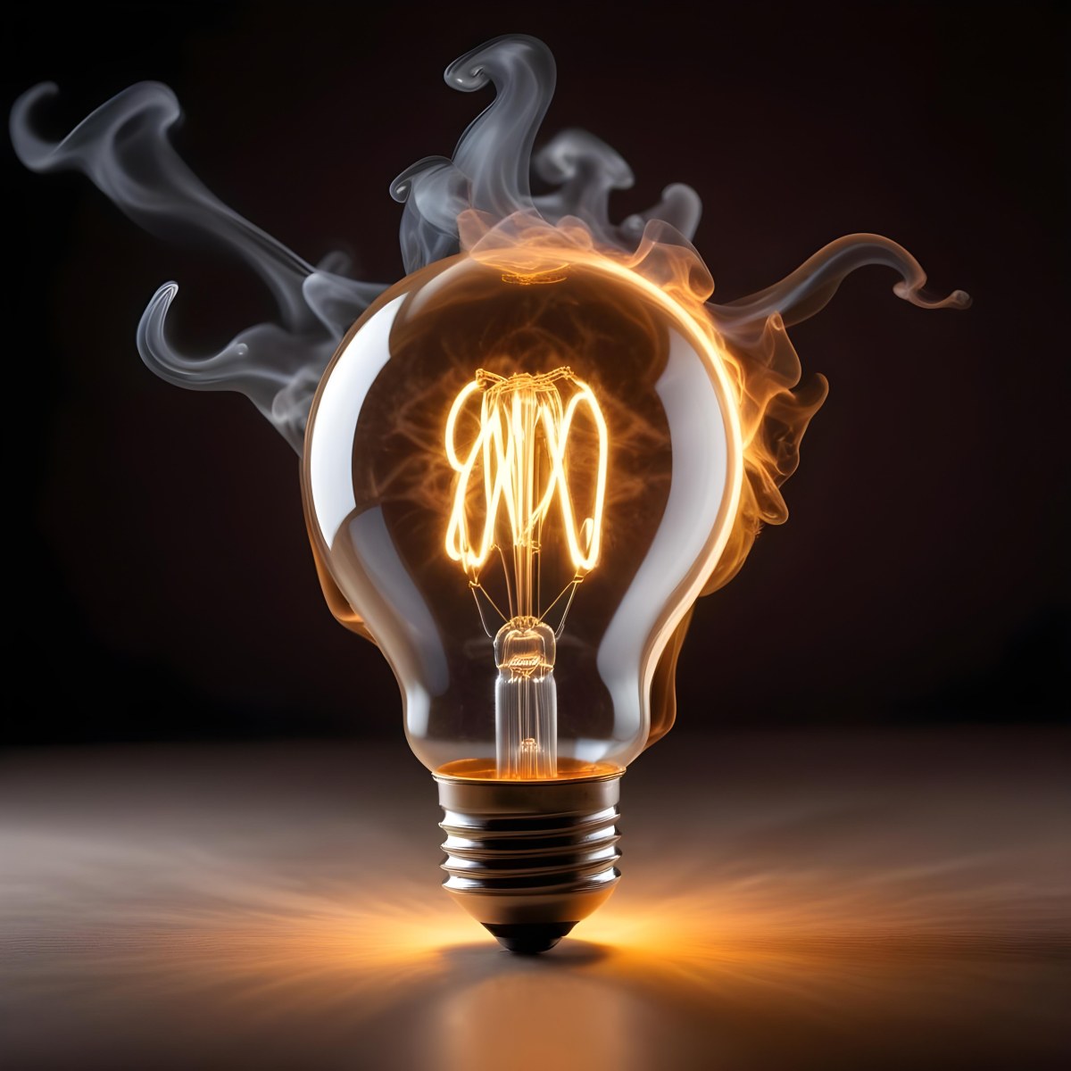 A Light Bulb With A Filament Inside Emitting A Bright Warm Glow Surrounded By Wisps Of Smoke And Light Trails On A Bright Background 12 2d97