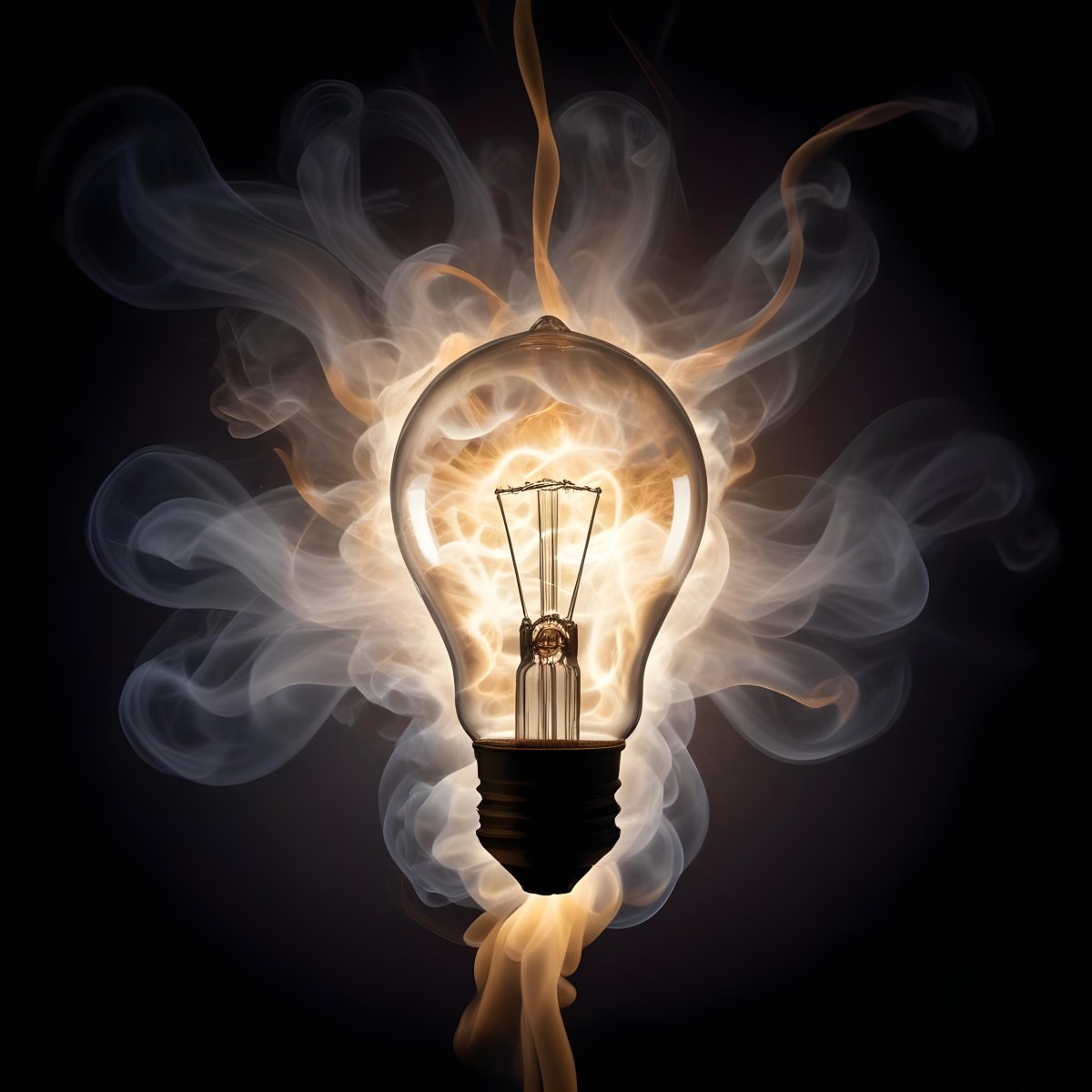 A Light Bulb With A Filament Inside Emitting A Bright Warm Glow Surrounded By Wisps Of Smoke And Light Trails On A Bright Background 15 Ea82