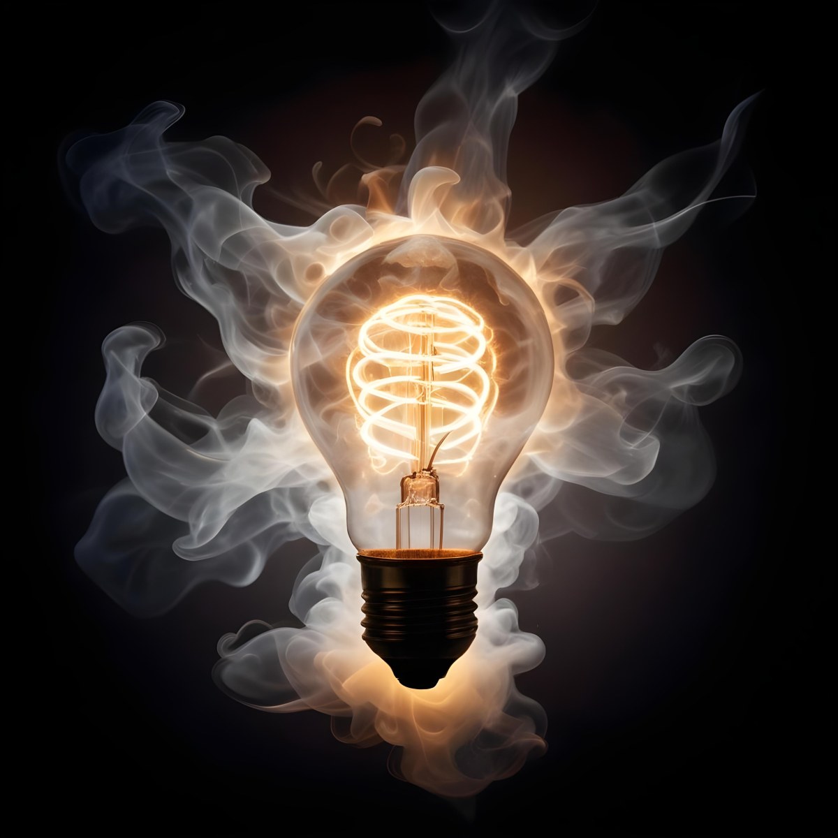 A Light Bulb With A Filament Inside Emitting A Bright Warm Glow Surrounded By Wisps Of Smoke And Light Trails On A Bright Background 17 13ea