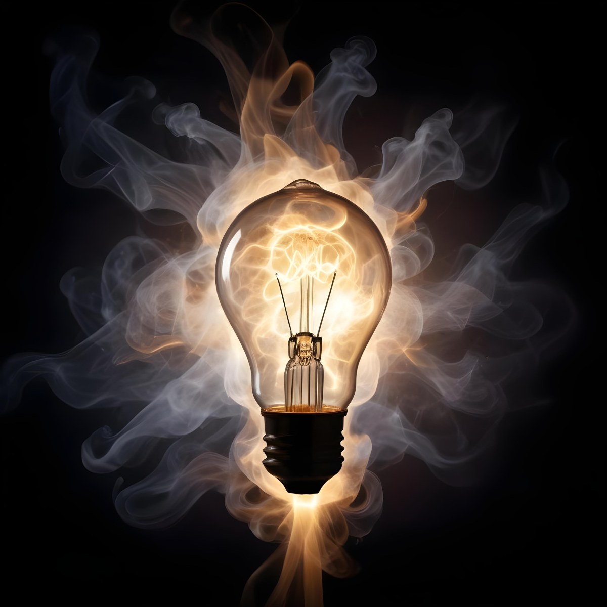 A Light Bulb With A Filament Inside Emitting A Bright Warm Glow Surrounded By Wisps Of Smoke And Light Trails On A Bright Background 19 A2e3