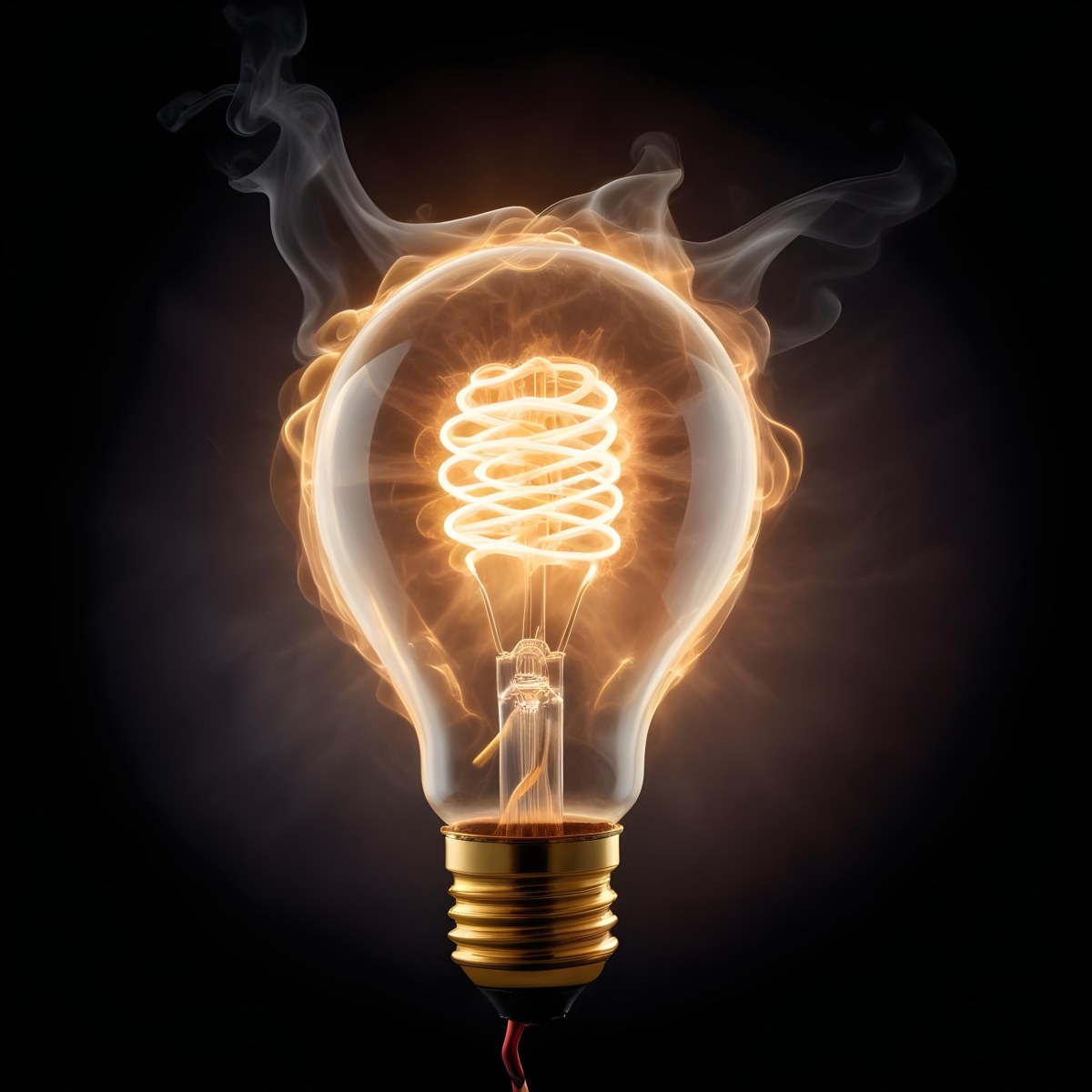 A Light Bulb With A Filament Inside Emitting A Bright Warm Glow Surrounded By Wisps Of Smoke And Light Trails On A Bright Background 22 Cb33