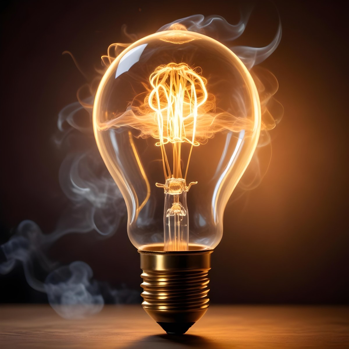 A Light Bulb With A Filament Inside Emitting A Bright Warm Glow Surrounded By Wisps Of Smoke And Light Trails On A Bright Background 28 Bfb3