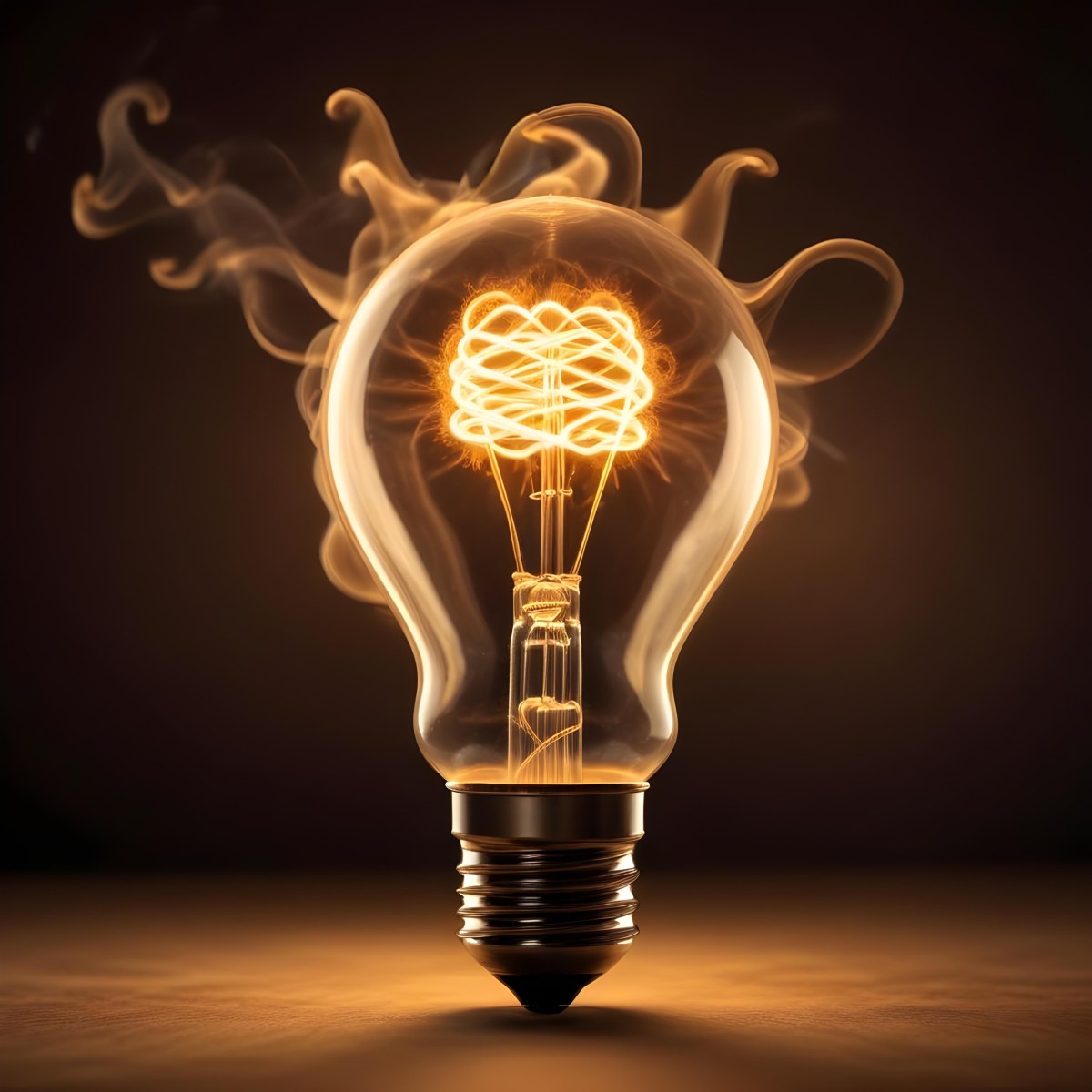 A Light Bulb With A Filament Inside Emitting A Bright Warm Glow Surrounded By Wisps Of Smoke And Light Trails On A Bright Background 6 36e1