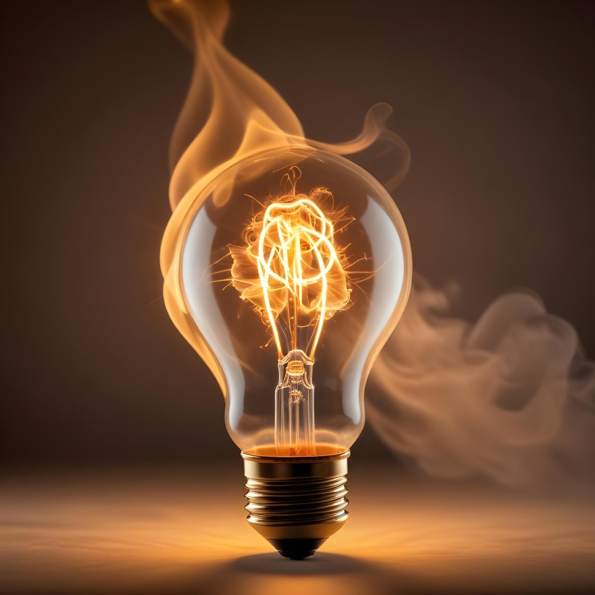 A Light Bulb With A Filament Inside Emitting A Bright Warm Glow Surrounded By Wisps Of Smoke And Light Trails On A Bright Background 7 36cd