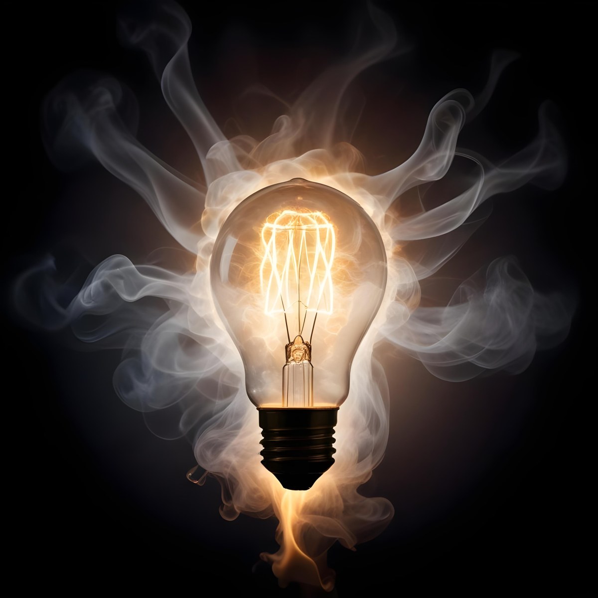 A Light Bulb With A Filament Inside Emitting A Bright Warm Glow Surrounded By Wisps Of Smoke And Light Trails On A Bright Background 8 Cd71