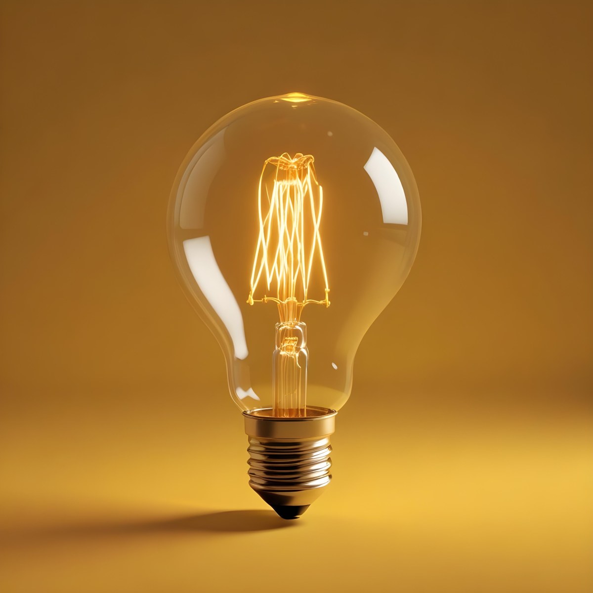 A Light Bulb With A Glowing Filament Casting A Warm Light On A Yellow Background Creating A Warm And Inviting Atmosphere 35 43c3