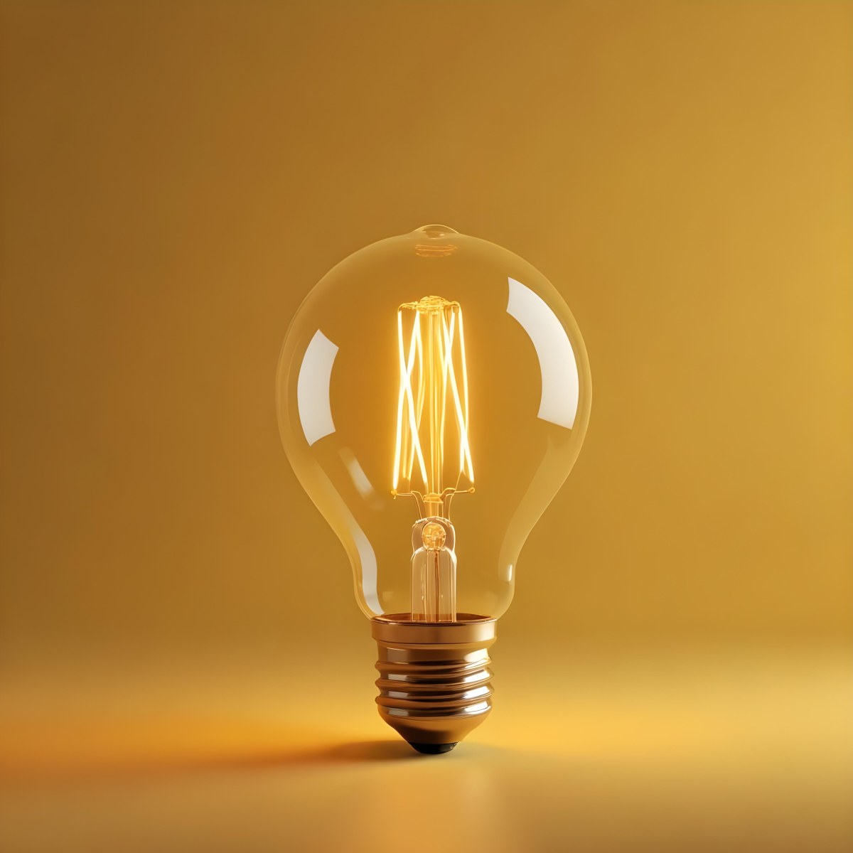 A Light Bulb With A Glowing Filament Casting A Warm Light On A Yellow Background Creating A Warm And Inviting Atmosphere 42 Dcc3