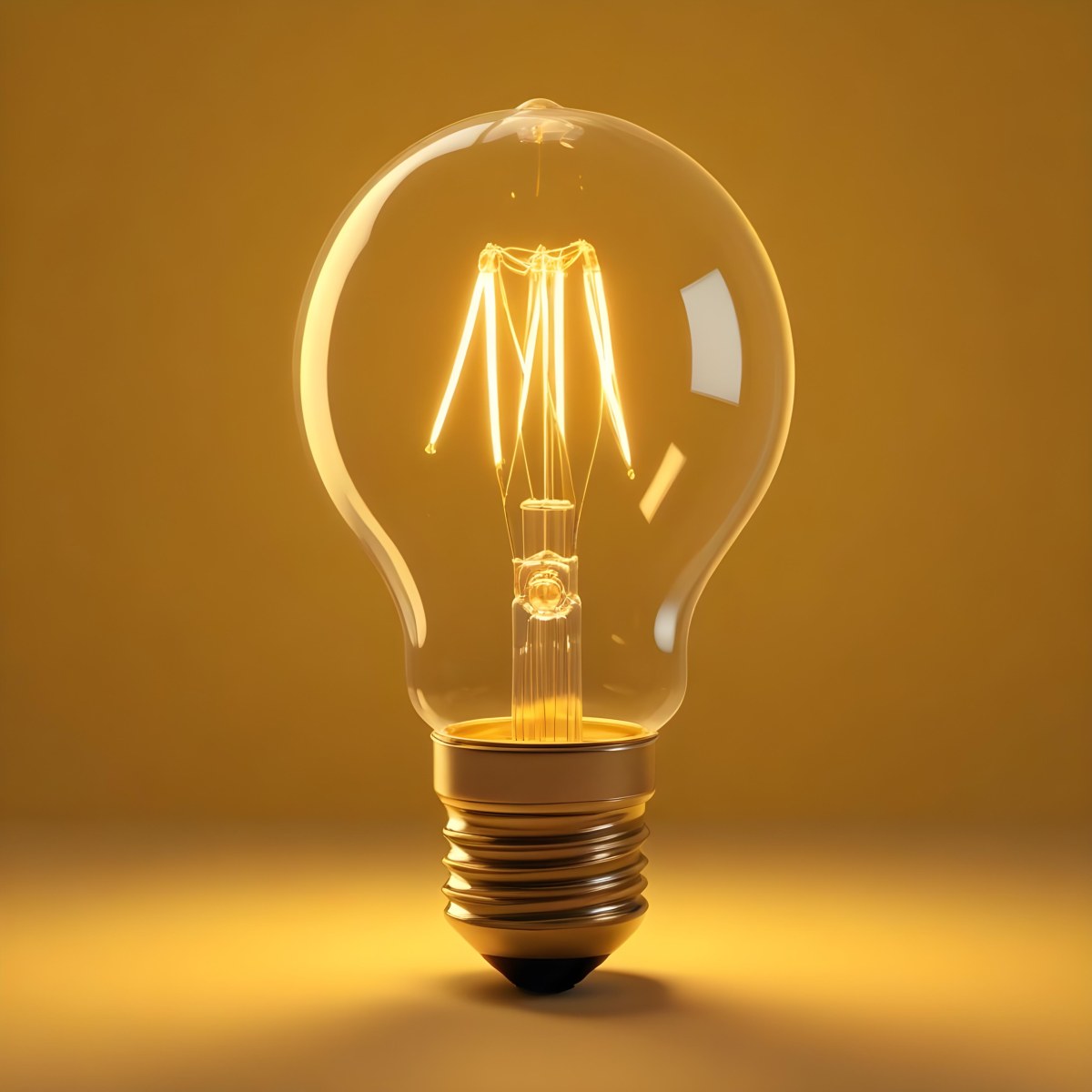A Light Bulb With A Glowing Filament Casting A Warm Light On A Yellow Background Creating A Warm And Inviting Atmosphere 43 83b9