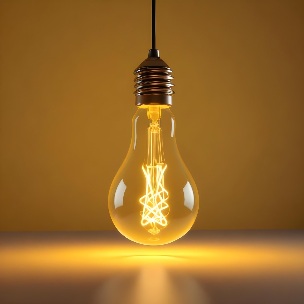 A Light Bulb With A Glowing Filament Casting A Warm Light On A Yellow Background Creating A Warm And Inviting Atmosphere 44 B444