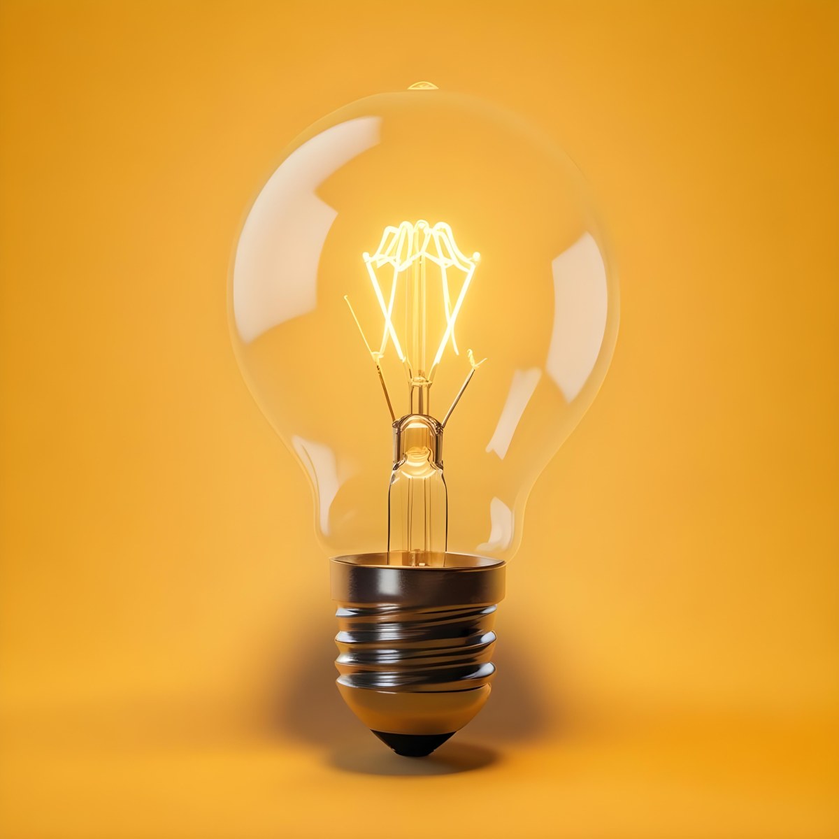 A Light Bulb With A Glowing Filament Casting A Warm Light On A Yellow Background Creating A Warm And Inviting Atmosphere 47 E61e