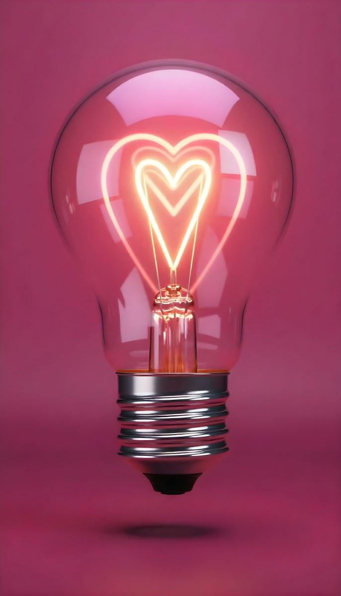A Light Bulb With A Heart Shaped Filament Glowing With A Warm Light The Background Is A Solid Pink Color Creating A Simple And Modern Design 7 99f2