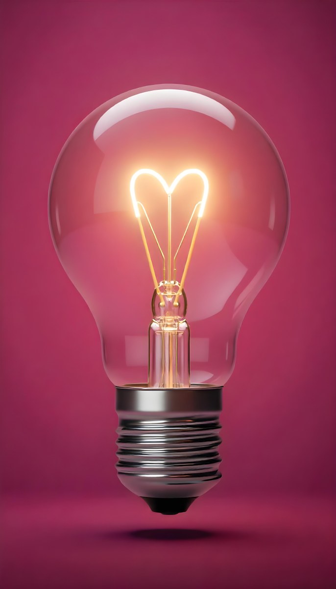 A Light Bulb With A Heart Shaped Filament Glowing With A Warm Light The Background Is A Solid Pink Color Creating A Simple And Modern Design 8 0d2d