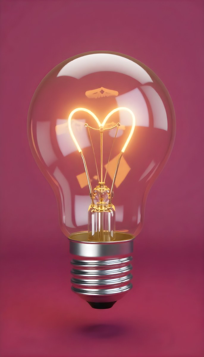 A Light Bulb With A Heart Shaped Filament Glowing With A Warm Light The Background Is A Solid Pink Color Creating A Simple And Modern Design 8 E942