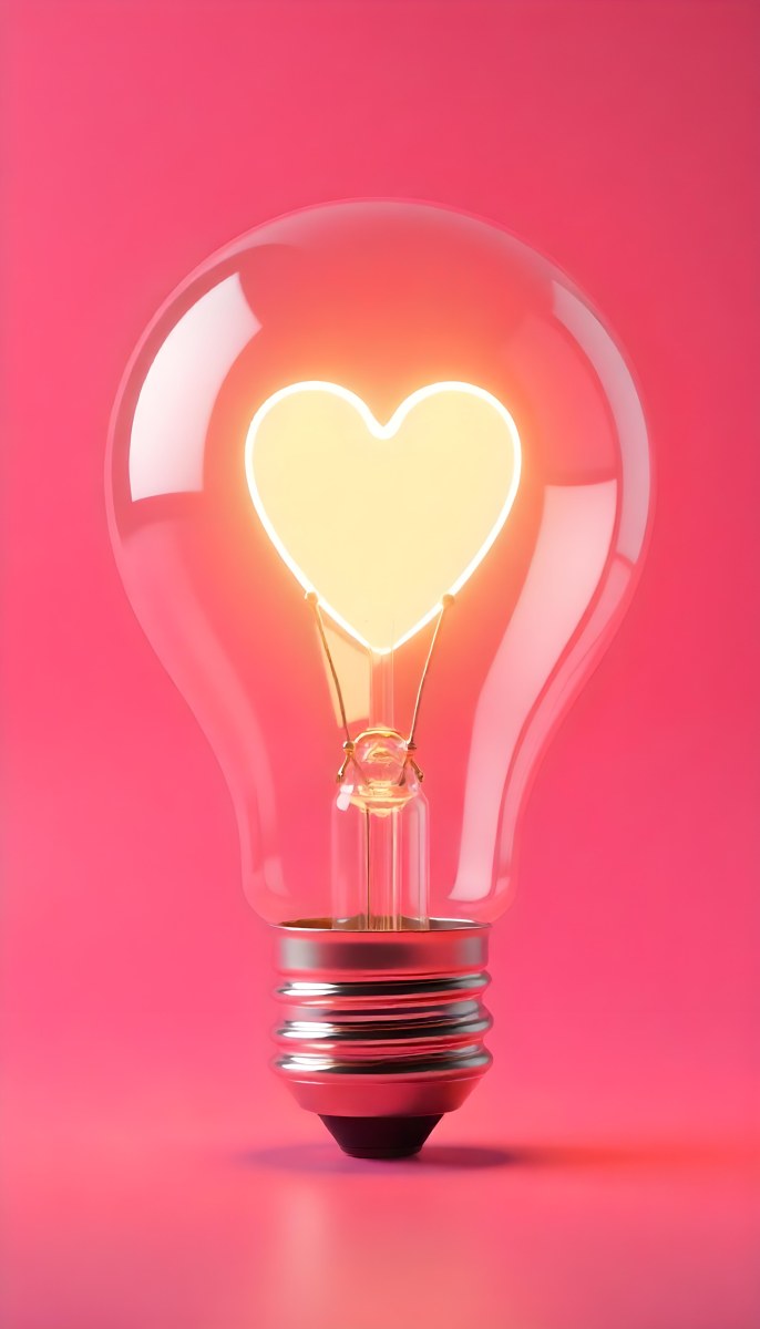 A Light Bulb With A Heart Shaped Filament Glowing With A Warm Light The Background Is A Solid Pink Color Creating A Simple And Modern Design 9 5198