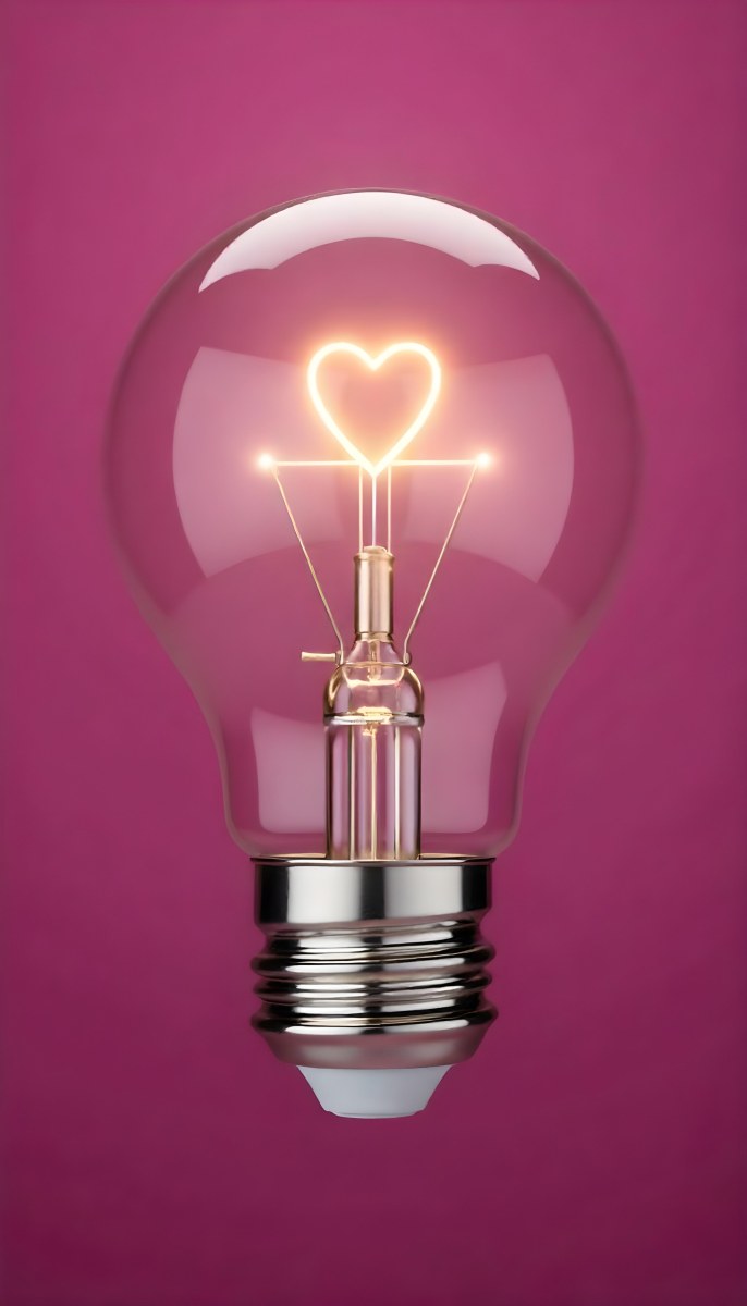 A Light Bulb With A Heart Shaped Filament Glowing With A Warm Light The Background Is A Solid Pink Color Creating A Simple And Modern Design 9 A3ef