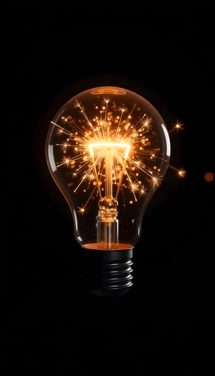A Light Bulb With Sparks Inside The Background Is Completely Black The Light Bulb Is In The Center Of The Image 8 7e46