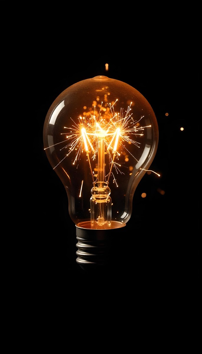 A Light Bulb With Sparks Inside The Background Is Completely Black The Light Bulb Is In The Center Of The Image 9 0ecc