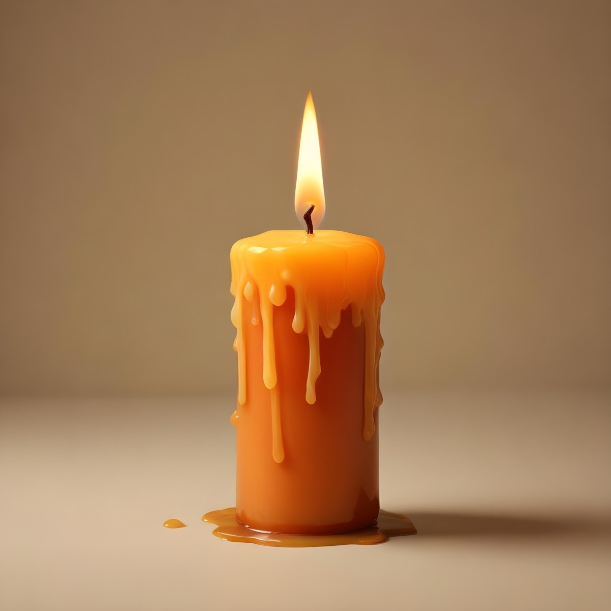 A Lit Candle With A Flickering Flame Dripping Wax In Shades Of Orange And Yellow 6 C2bb