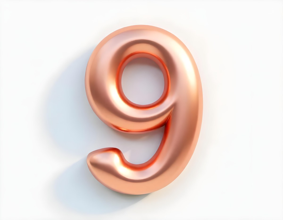 A Metallic Rose Gold Number Nine With Rounded Edges Casting A Soft Shadow On A Plain White Background Clean And Minimalist Design 3 D827