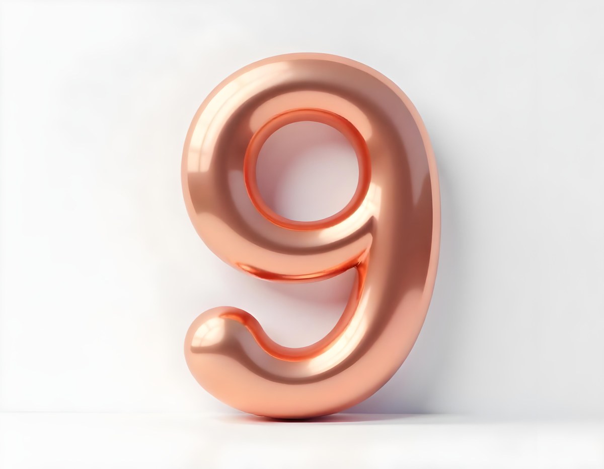 A Metallic Rose Gold Number Nine With Rounded Edges Casting A Soft Shadow On A Plain White Background Clean And Minimalist Design 37 7b63