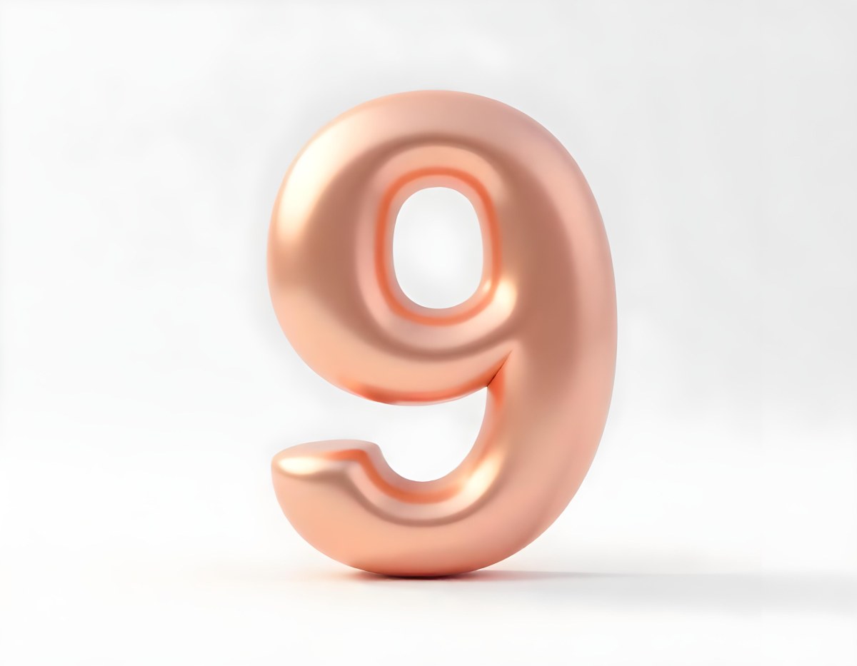A Metallic Rose Gold Number Nine With Rounded Edges Casting A Soft Shadow On A Plain White Background Clean And Minimalist Design 39 C1c3